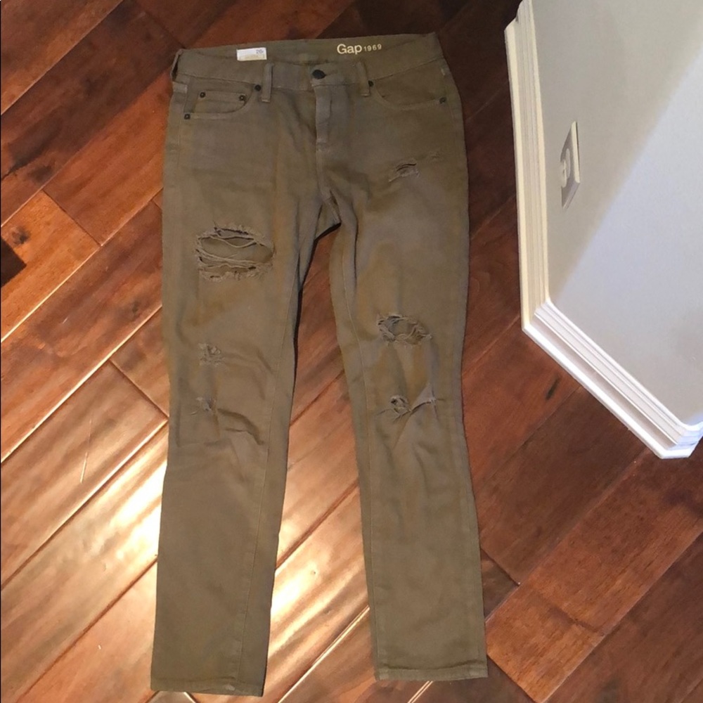 Olive green ripped jeans